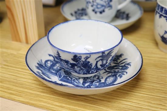 A collection of 18th century Worcester, Caughley and Liverpool blue and white cups and saucers